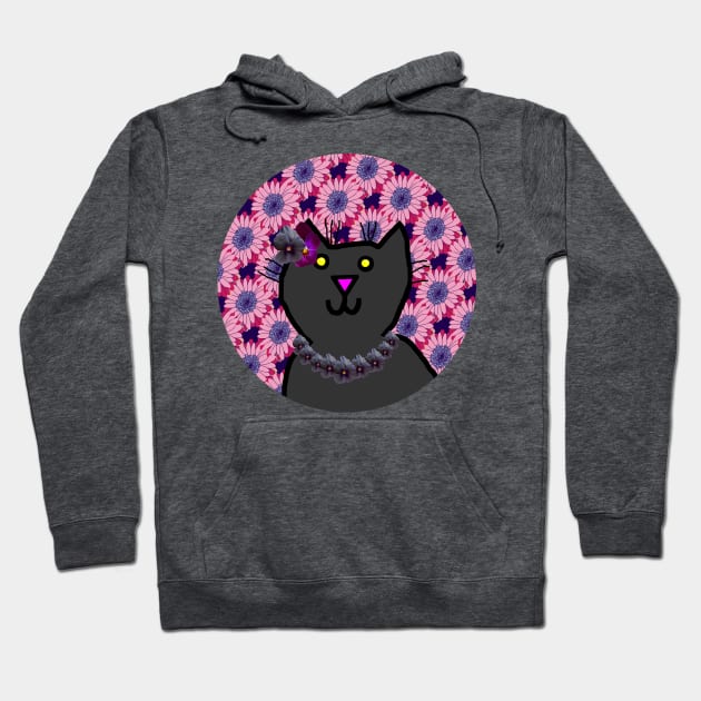 Violet Floral Cat Portrait Hoodie by ellenhenryart